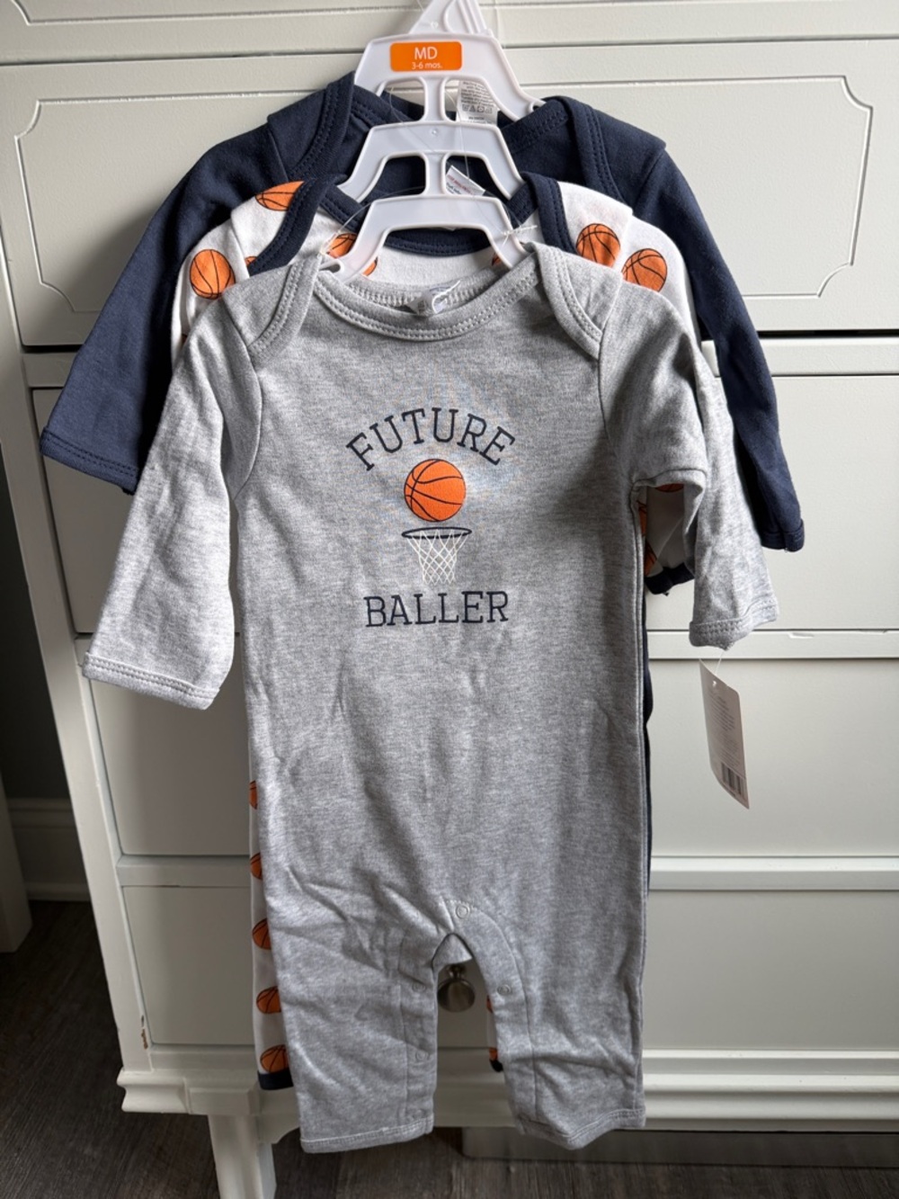 Hudson Baby Gray and Navy 'Future Baller' Long-Sleeve One-Piece Bodysuit